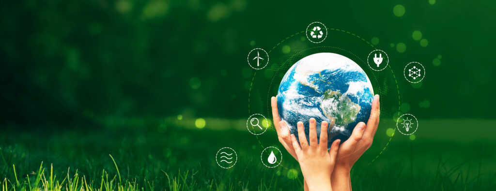 ecology concept with hands holding earth globe